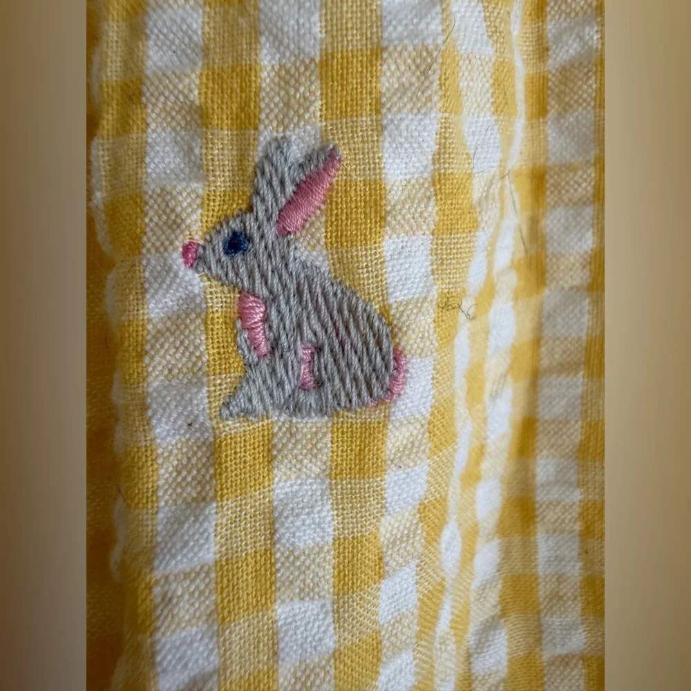 NWT Yellow Gingham Ruffle Sleeve Bunny Easter Sunsuit, 18-24 mo, MSRP $55 - Picture 3 of 13